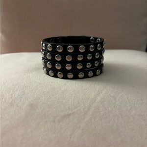 Black Studded punk bracelet with button closure